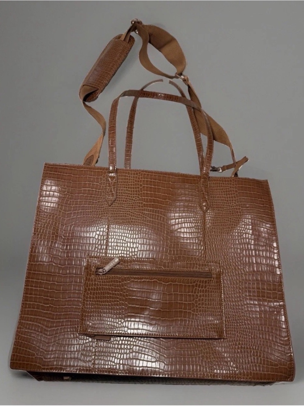 BEIS The Work Tote Bag Brown Cognac Croc Embossed Vegan Leather Travel Laptop⁠